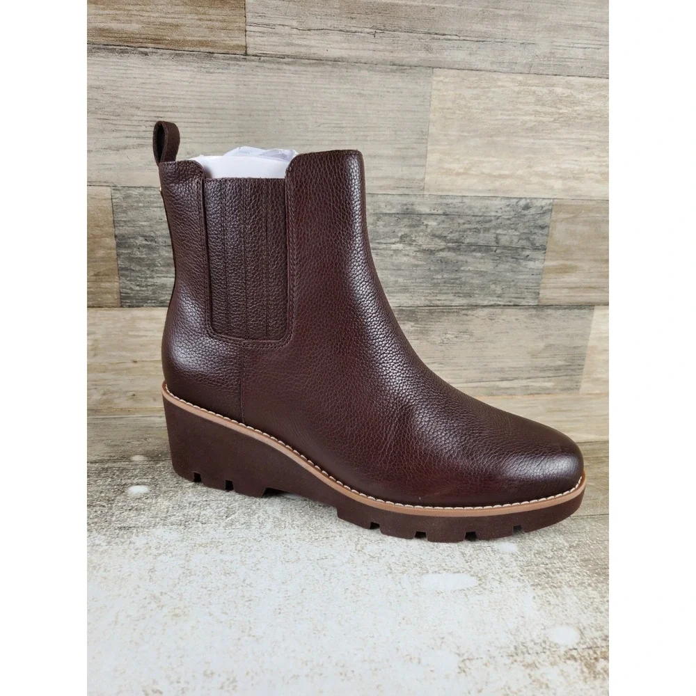 Vionic Aria 2.0 Womens Short Boots Sz 7.5 M Dark Brown Leather Wedge Side Zip